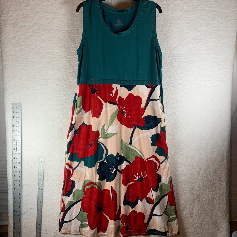 Cuddl Duds Women's Emerald Floral Pullover Sleeveless Maxi Dress Size L 8663